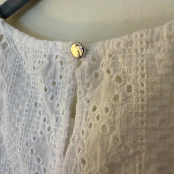 Womens White Cotton Short-Sleeve Blouse Top - Picture 3 of 5